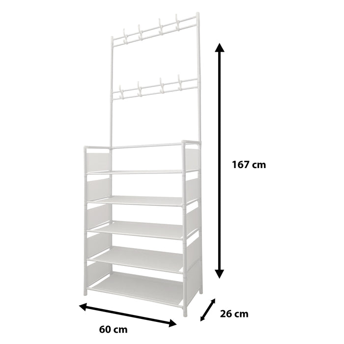 Appendiabiti Da Ingresso Con Scarpiera 16 Grucce 5 Ripiano Nyana Home Bianco