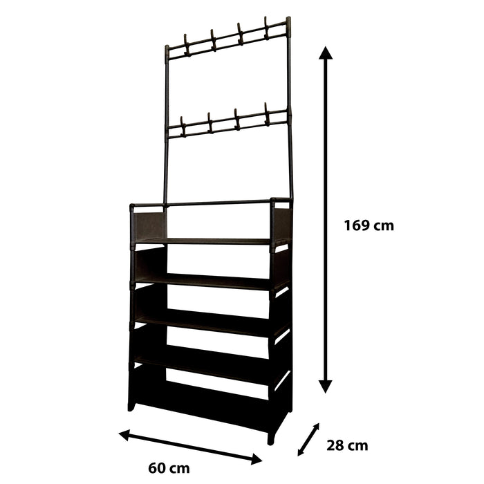 Appendiabiti Da Ingresso Con Scarpiera Plus 16 Grucce 5 Ripiano Nyana Home Nero