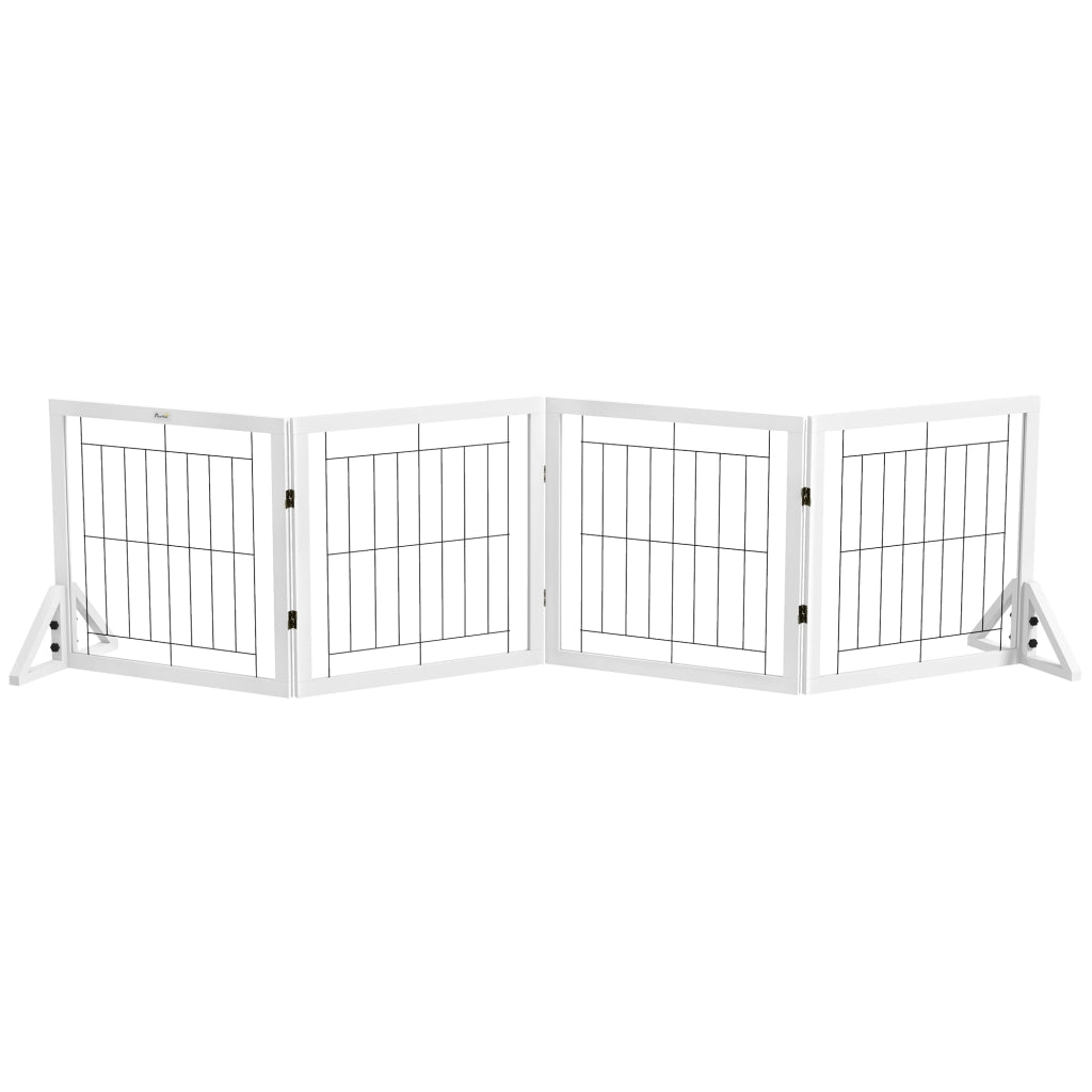 Cancellino per Cani Pieghevole 280x70 cm con 4 Pannelli in Legno e Acciaio Bianco