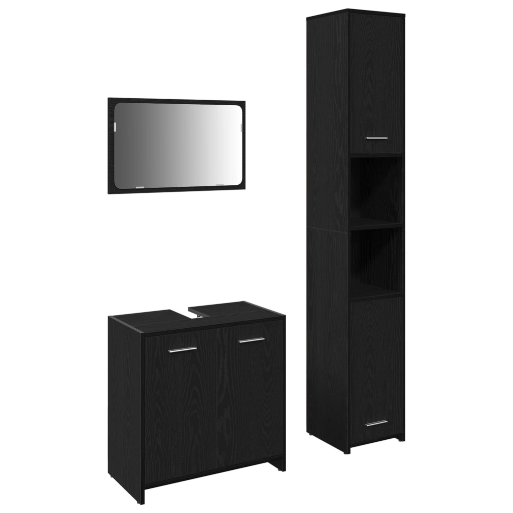 Set di mobili da bagno in 3 pezzi Rovere Nero Legno Ingegnerizzato