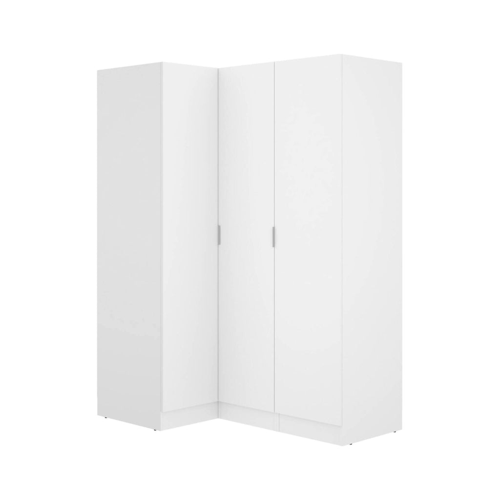 Guardaroba Australia, Mobile angolare per camera da letto, Armadio appendiabiti ad angolo a 3 ante battenti, 133x91h184 cm, Bianco