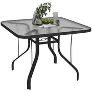 Tavolo da Giardino a 4 Posti 96,5x96,5x70 cm con Piano in Vetro e Foro per Ombrellone Ø54 mm Nero