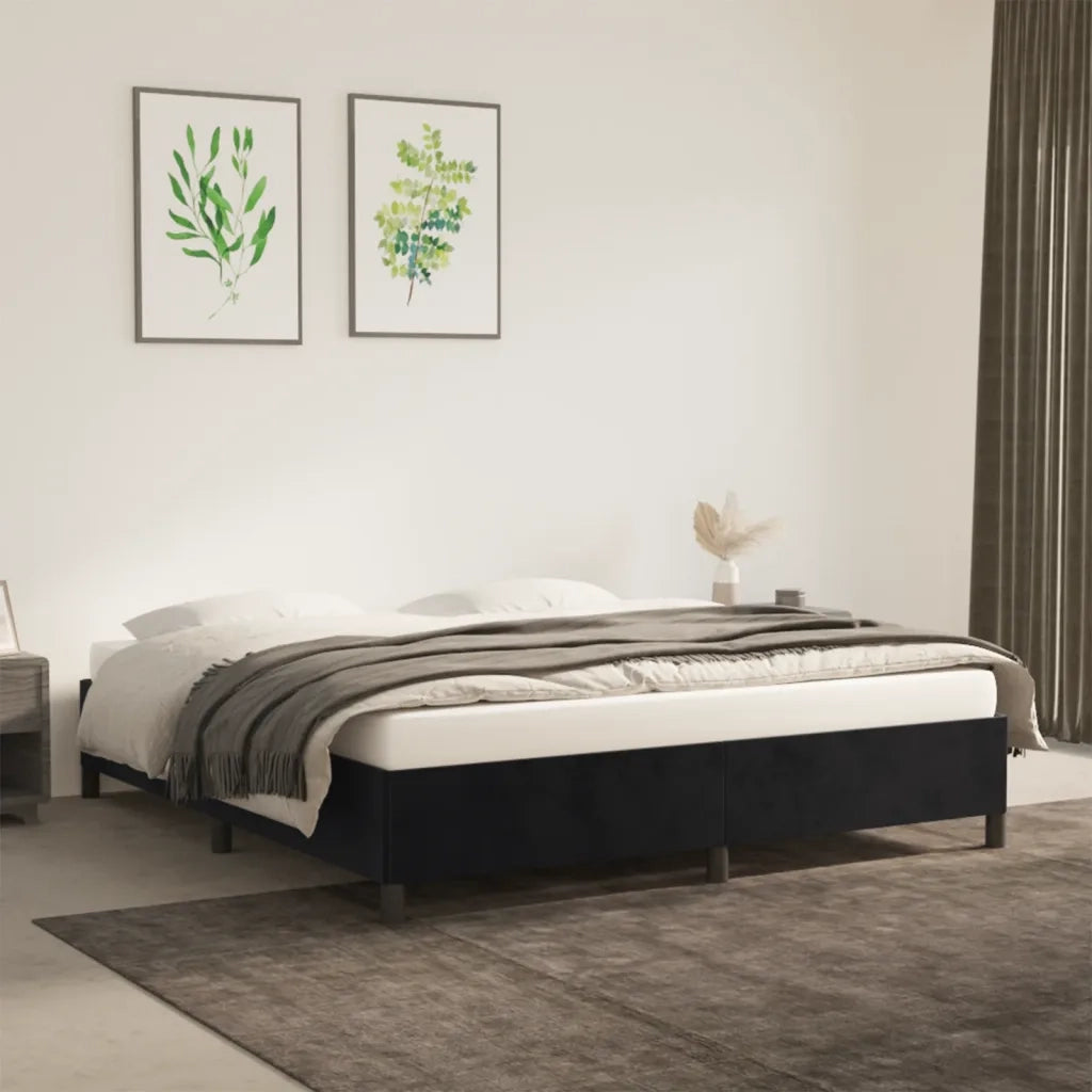 Letto matrimoniale | Letto per adulti | Giroletto senza Materasso Nero 160x200 cm in Velluto