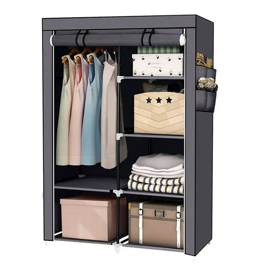 Armadio Vestiario In Tessuto Con Ante Con Cerniera E Tasche Laterali Nyana Home Misure 165x88x45cm Grigio