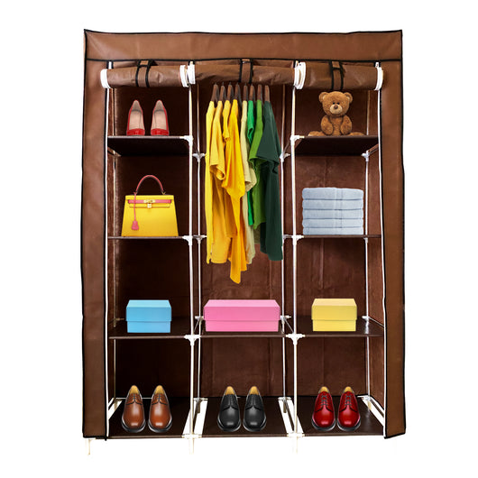 Armadio Vestiario In Tessuto Con Ante Con Cerniera Nyana Home Misure 170x130x45cm Marrone