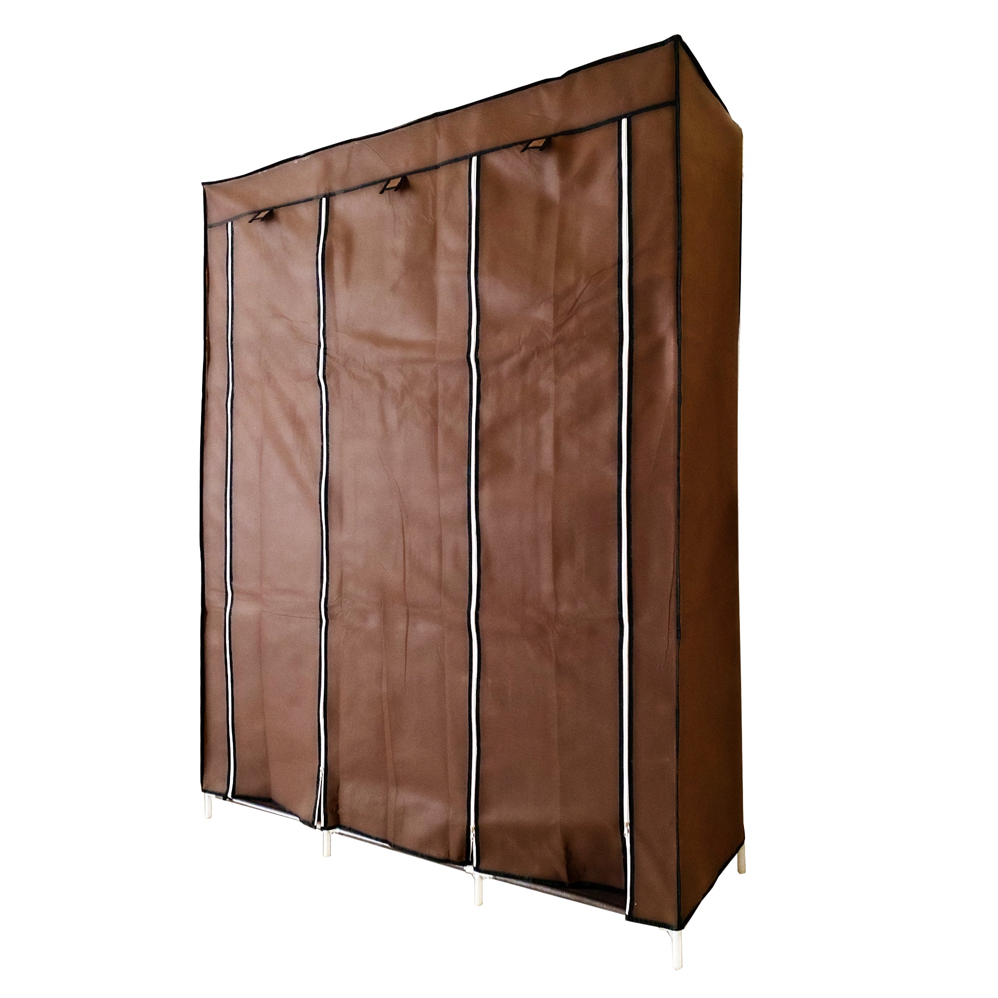 Armadio Vestiario In Tessuto Con Ante Con Cerniera Nyana Home Misure 170x130x45cm Marrone