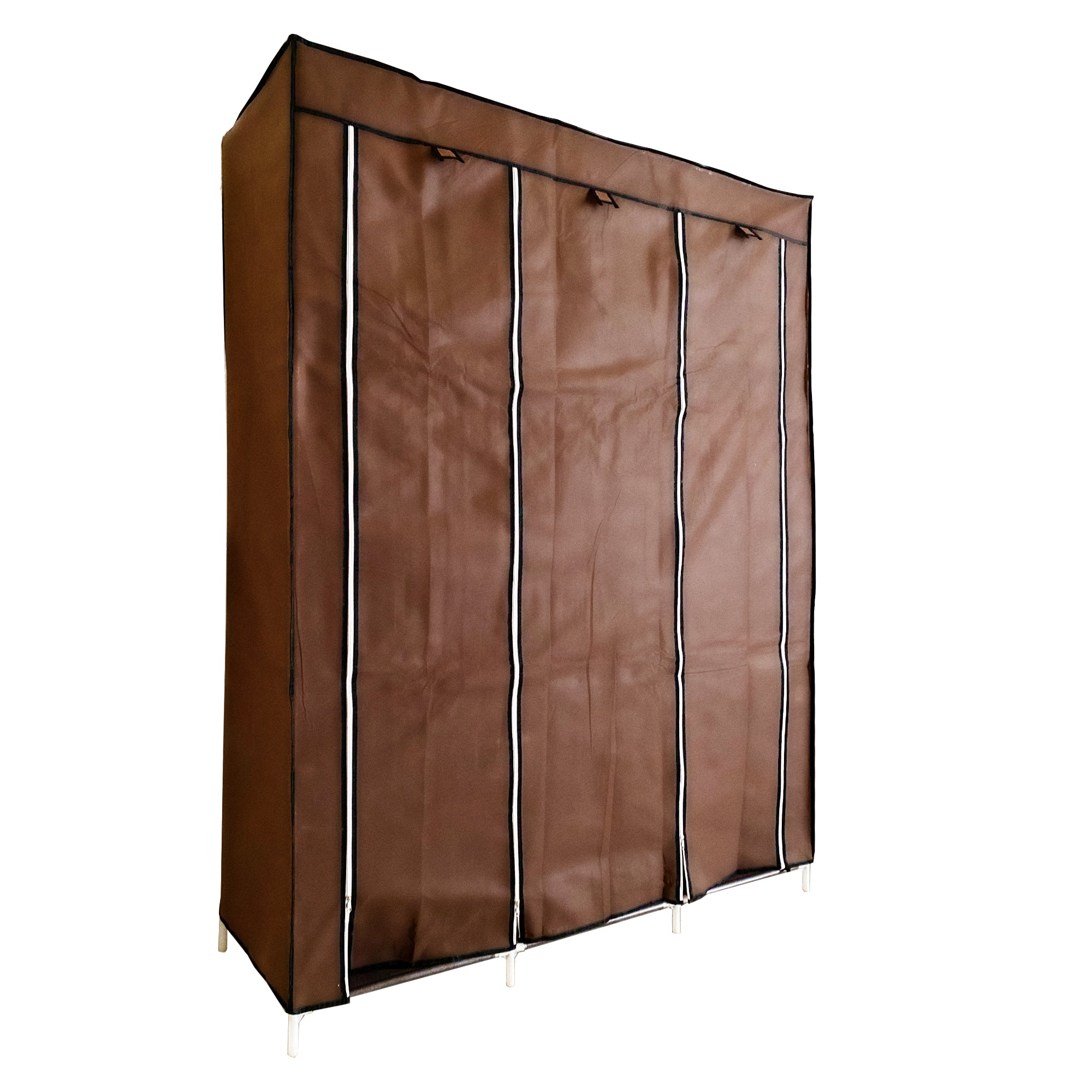 Armadio Vestiario In Tessuto Con Ante Con Cerniera E Tasche Laterali Nyana Home Misure 170x127x45cm Marrone