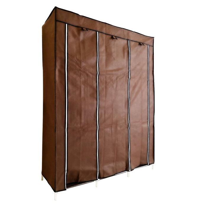 Armadio Vestiario In Tessuto Con Ante Con Cerniera E Tasche Laterali Nyana Home Misure 170x127x45cm Marrone