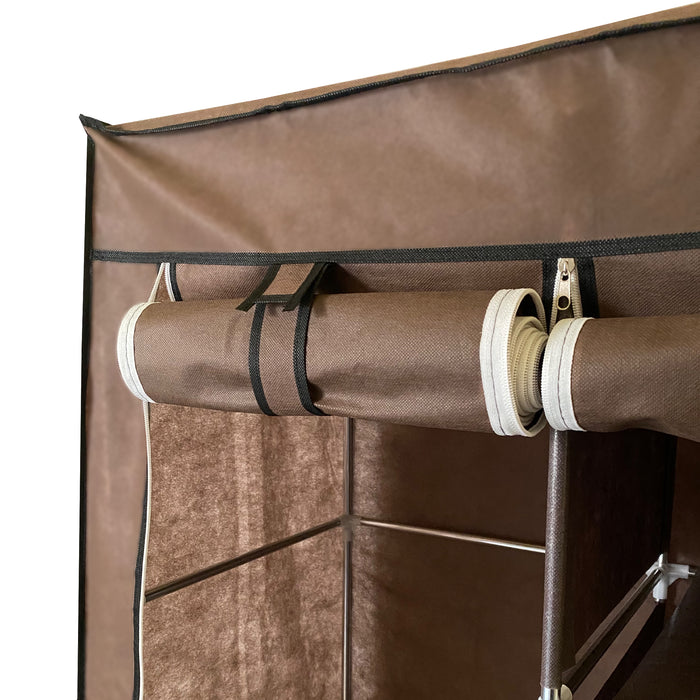 Armadio Vestiario In Tessuto Con Ante Con Cerniera E Tasche Laterali Nyana Home Misure 170x127x45cm Marrone