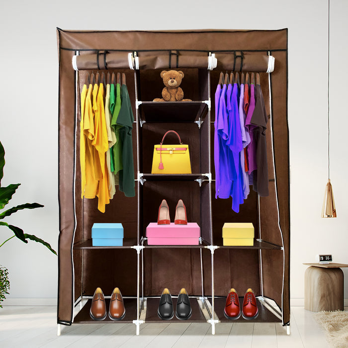 Armadio Vestiario In Tessuto Con Ante Con Cerniera E Tasche Laterali Nyana Home Misure 170x127x45cm Marrone