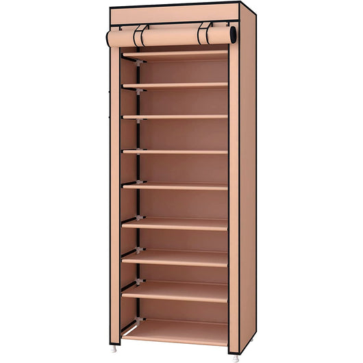 Scarpiera in Tessuto per Scarpe con Anta con Cerniera e Tasche Laterali 160x88x30cm, 27 paia. Marrone