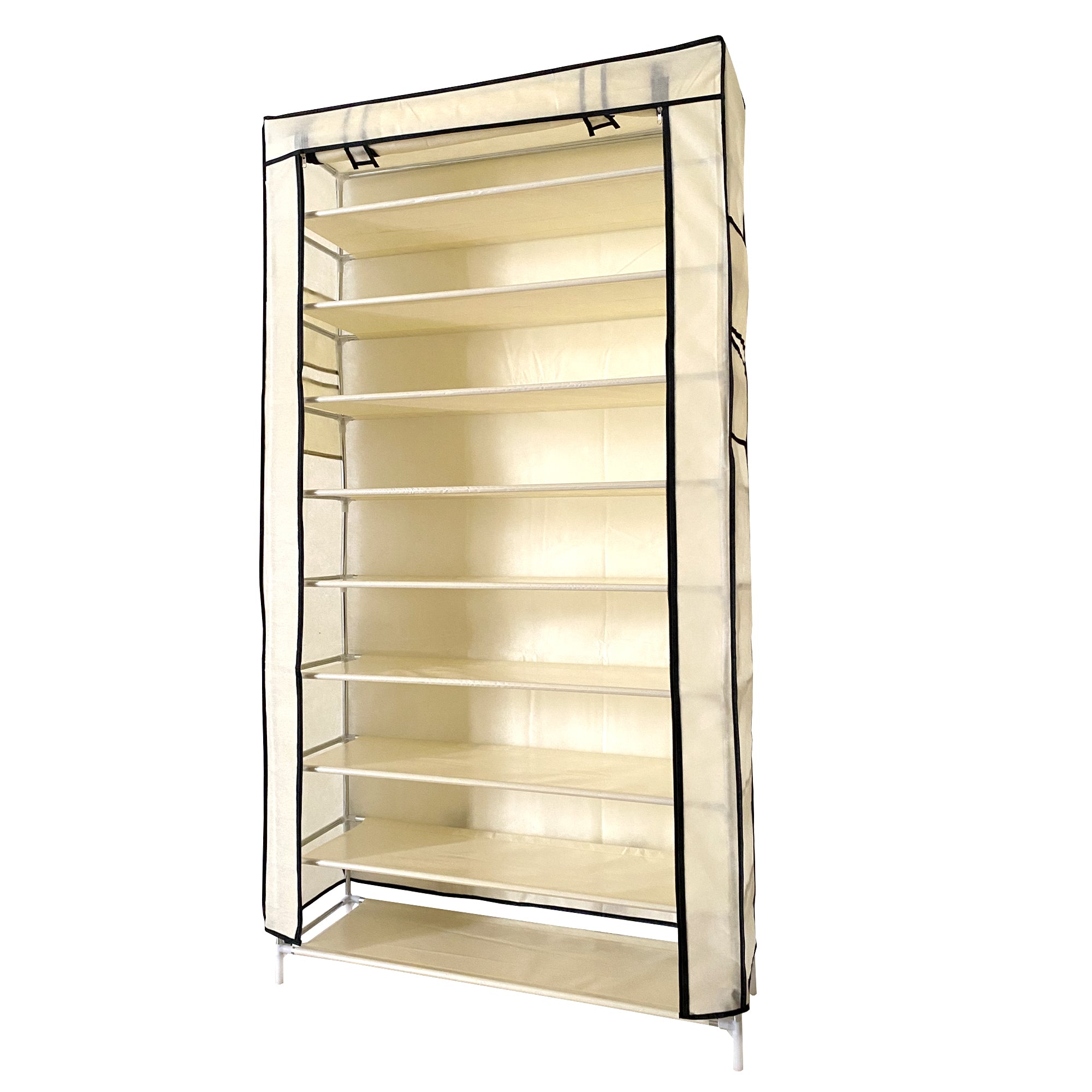 Scarpiera in Tessuto per Scarpe con Anta con Cerniera e Tasche Laterali 160x88x30cm, 27 paia. Beige