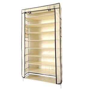 Scarpiera in Tessuto per Scarpe con Anta con Cerniera e Tasche Laterali 160x88x30cm, 27 paia. Beige