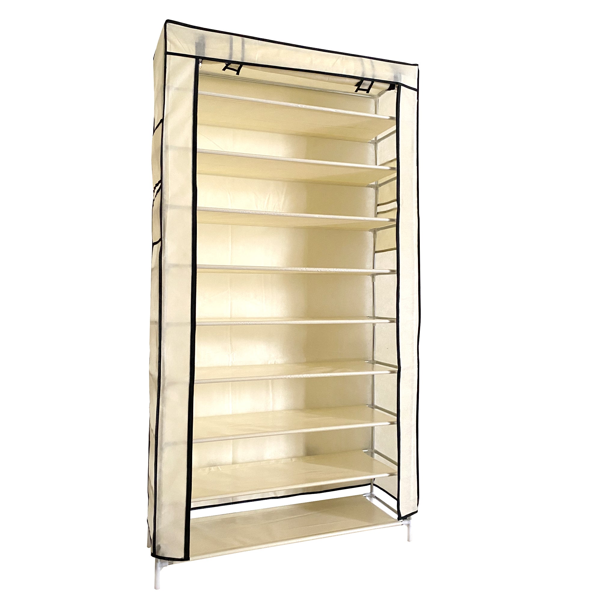 Scarpiera in Tessuto per Scarpe con Anta con Cerniera e Tasche Laterali 160x88x30cm, 27 paia. Beige