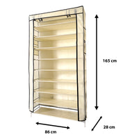 Scarpiera in Tessuto per Scarpe con Anta con Cerniera e Tasche Laterali 160x88x30cm, 27 paia. Beige