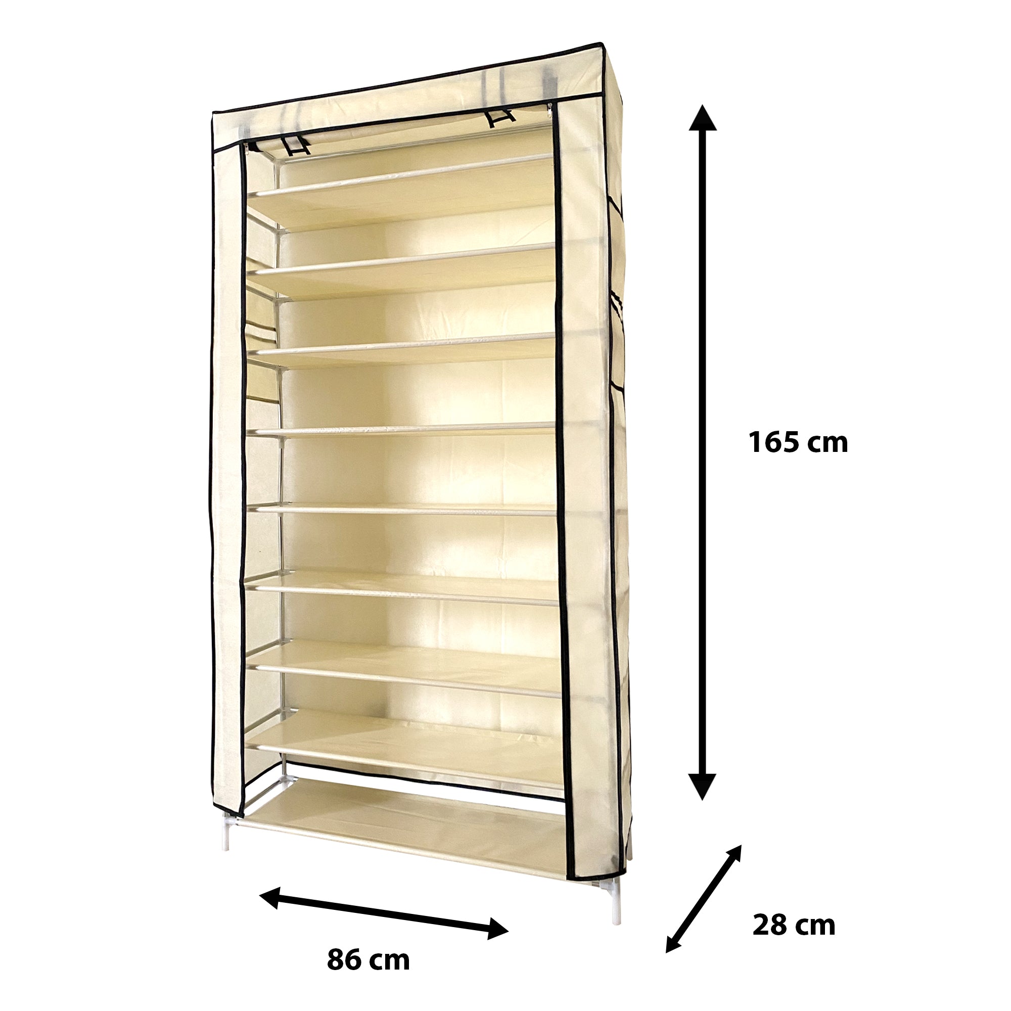 Scarpiera in Tessuto per Scarpe con Anta con Cerniera e Tasche Laterali 160x88x30cm, 27 paia. Beige