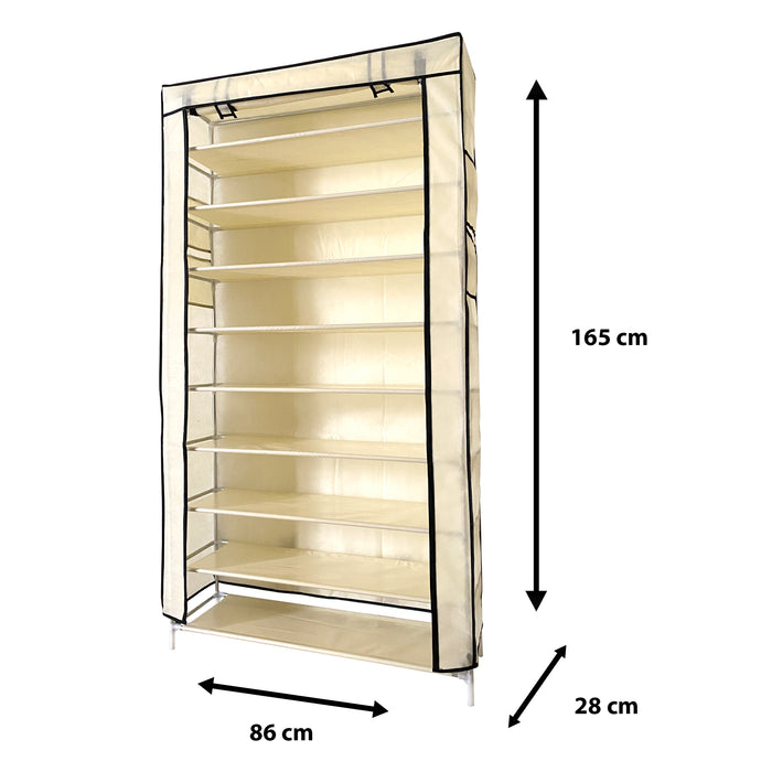 Scarpiera in Tessuto per Scarpe con Anta con Cerniera e Tasche Laterali 160x88x30cm, 27 paia. Beige