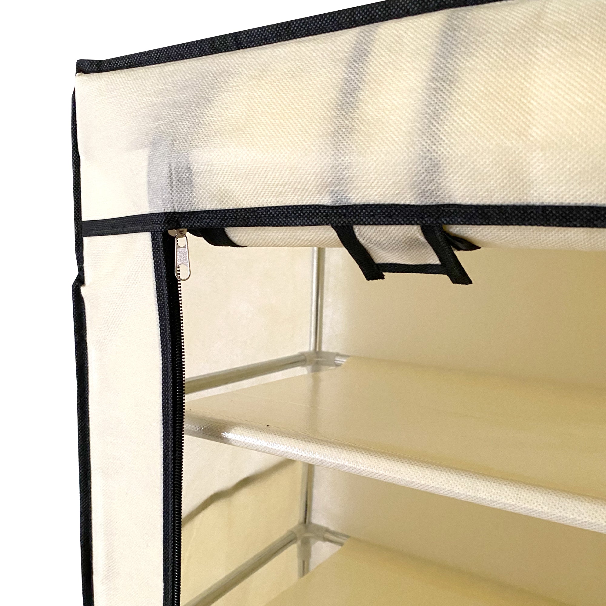 Scarpiera in Tessuto per Scarpe con Anta con Cerniera e Tasche Laterali 160x88x30cm, 27 paia. Beige