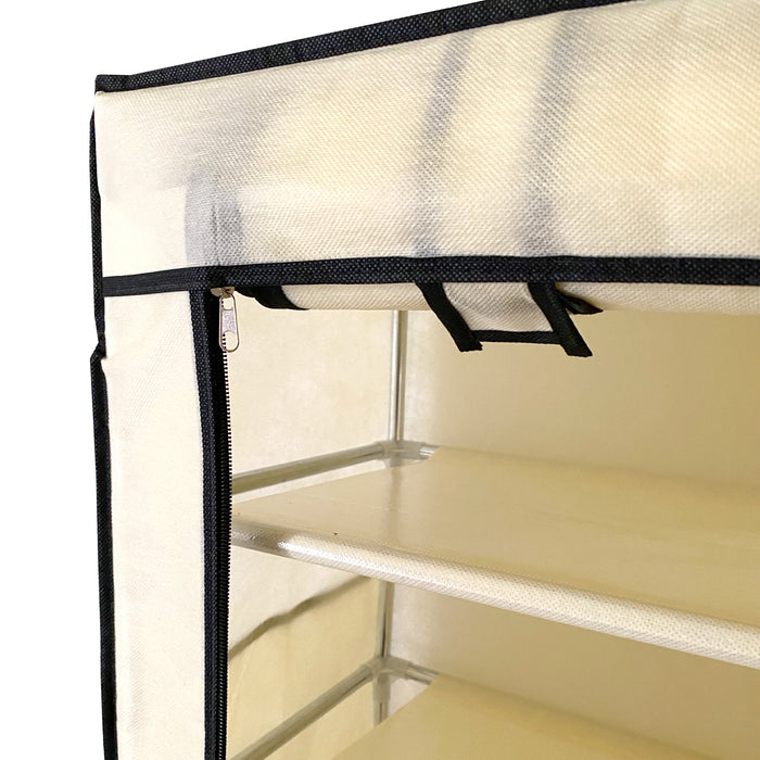 Scarpiera in Tessuto per Scarpe con Anta con Cerniera e Tasche Laterali 160x88x30cm, 27 paia. Beige