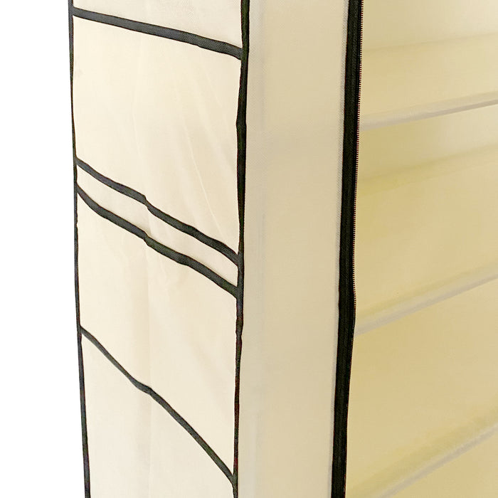 Scarpiera in Tessuto per Scarpe con Anta con Cerniera e Tasche Laterali 160x88x30cm, 27 paia. Beige