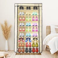 Scarpiera in Tessuto per Scarpe con Anta con Cerniera e Tasche Laterali 160x88x30cm, 27 paia. Beige