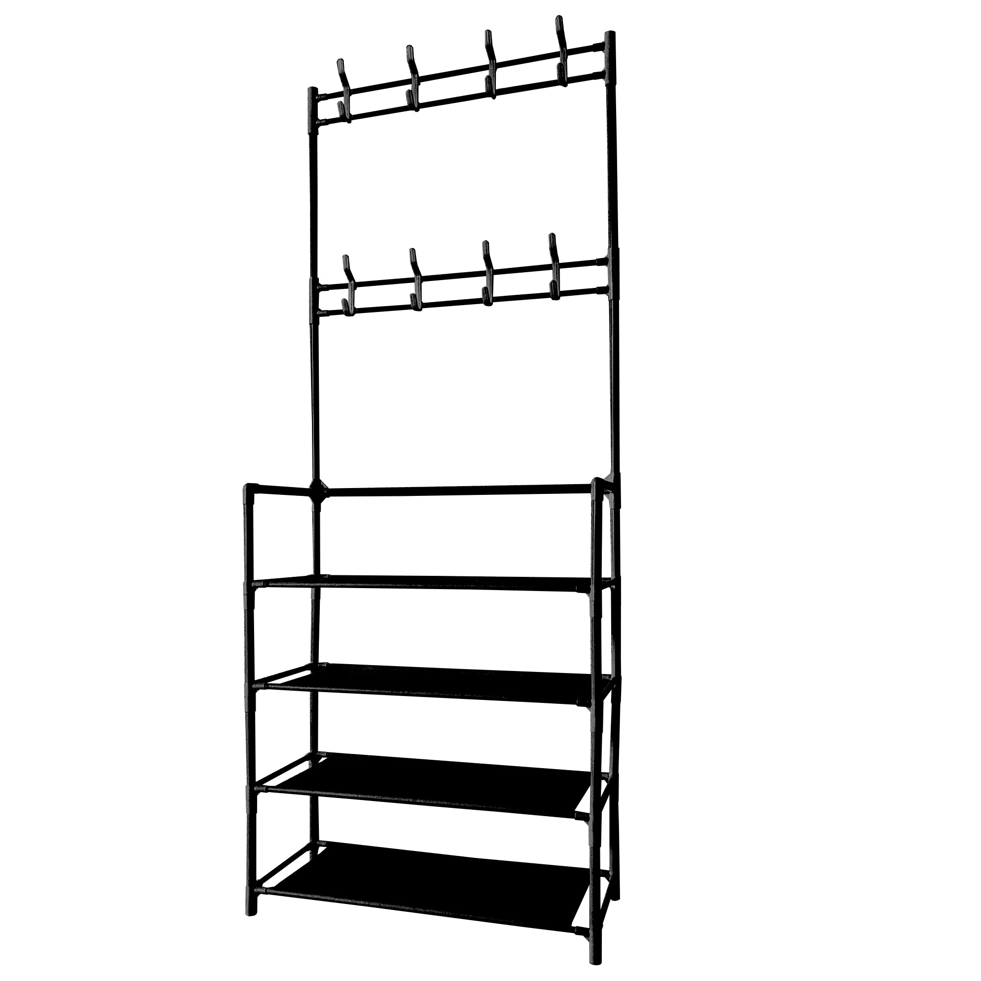 Nyana Home appendiabiti da ingresso in metallo 155x60x28, 4 ripiani, 8 grucce Nero