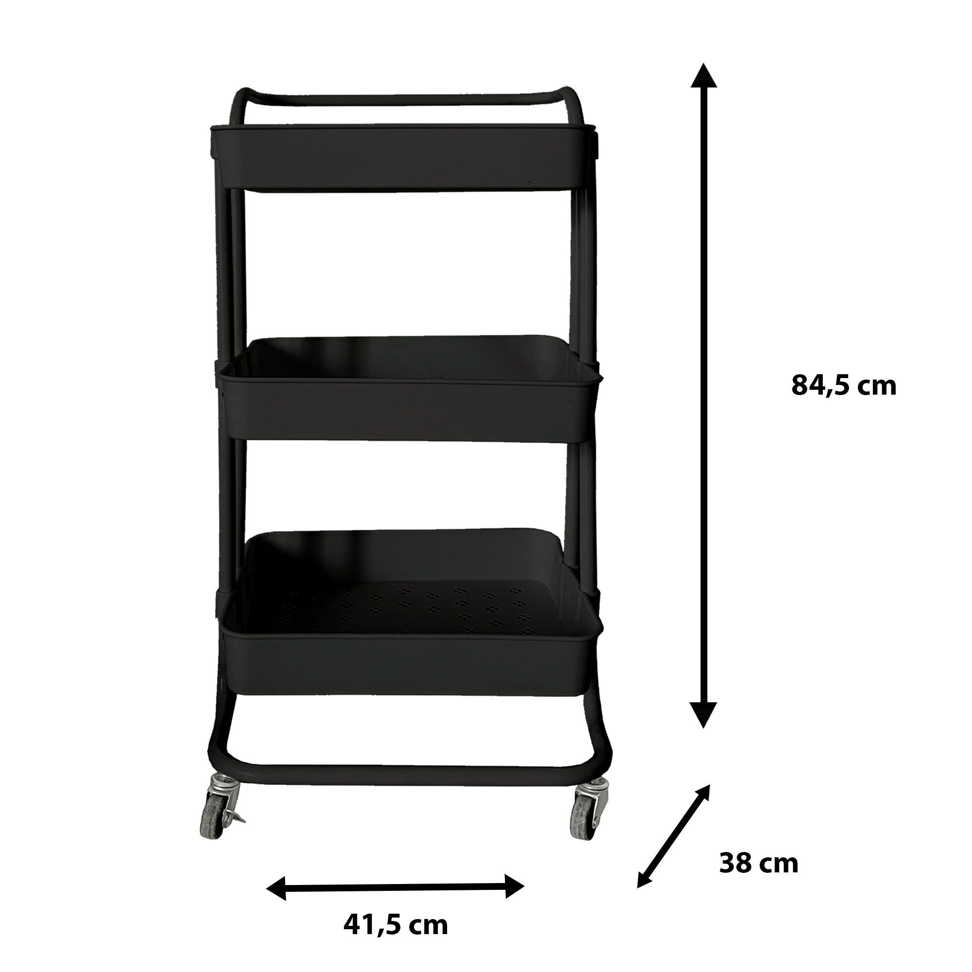Carrello portaoggetti in metallo con ruote nero