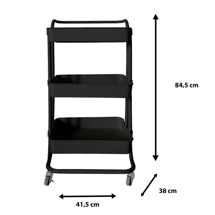 Carrello portaoggetti in metallo con ruote nero