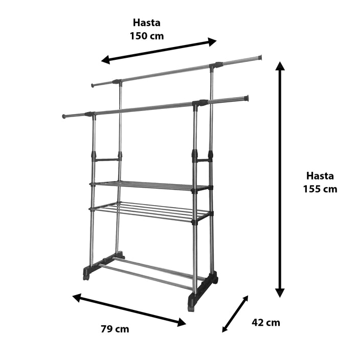 Donkey Appendiabiti Maxi in metallo con ruote Nyana Home 155x79x42 cm Organizzazione e appendiabiti 2 Altezze