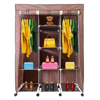 Armadio Spogliatoio in Tessuto con Ante con Cerniera e Ruote Nyana Home 170x125x45cm 6 vani, 3 ante, 2 armadi Marrone