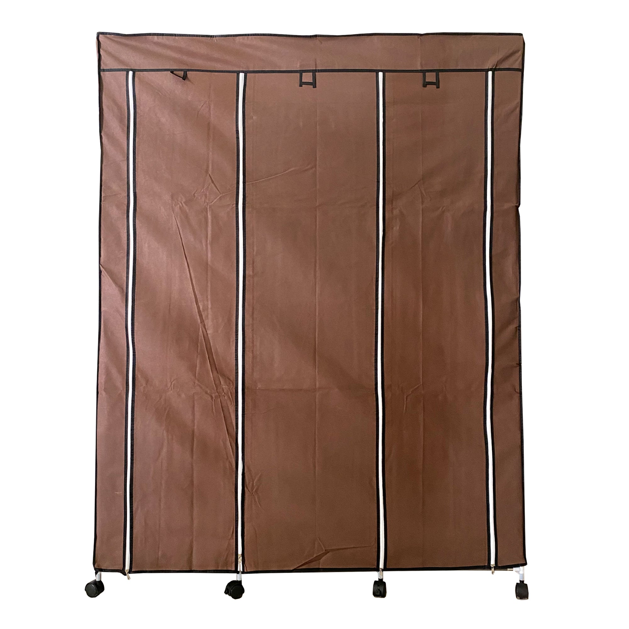 Armadio Spogliatoio in Tessuto con Ante con Cerniera e Ruote Nyana Home 170x125x45cm 6 vani, 3 ante, 2 armadi Marrone