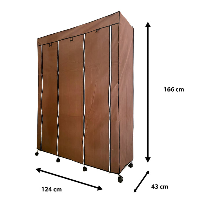 Armadio Spogliatoio in Tessuto con Ante con Cerniera e Ruote Nyana Home 170x125x45cm 6 vani, 3 ante, 2 armadi Marrone
