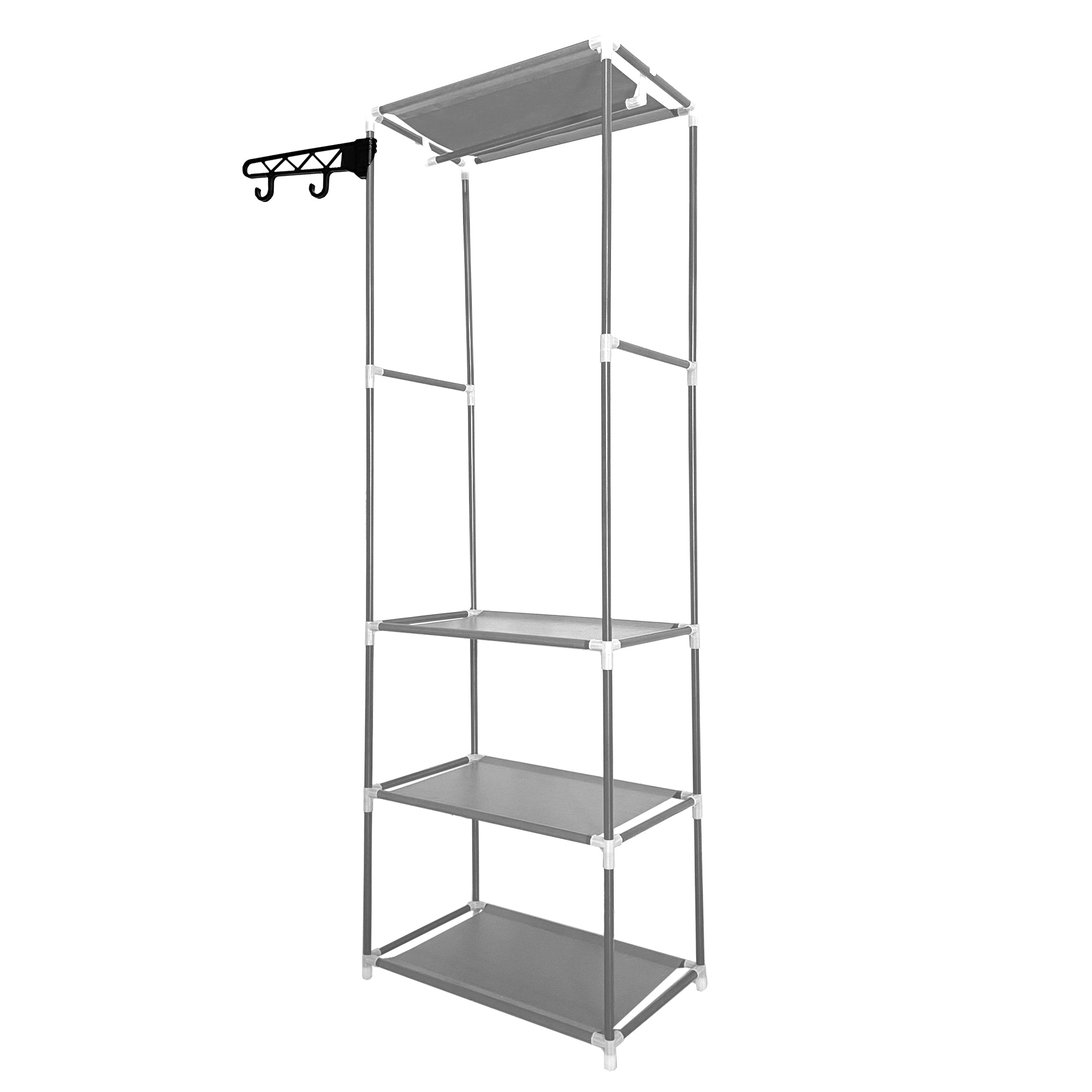 Armadio spogliatoio statico Nyana Home 170x55x35 cm 3 ripiani 1 barra superiore 1 appendiabiti laterale Bianco