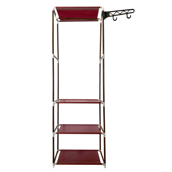 Armadio spogliatoio statico Nyana Home 170x55x35 cm 3 ripiani 1 barra superiore 1 appendiabiti laterale Marrone