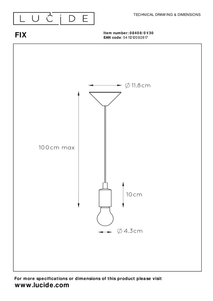Lampada a sospensione FIX nera minimal Lucide E27 60W