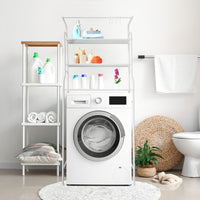 Mensola per WC da bagno 3 ripiani 1 appendiabiti superiore 166x65x25 cm Bianco