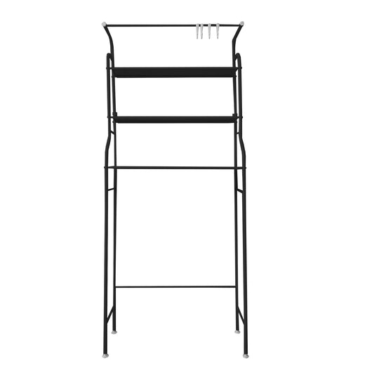 Mensola per WC da bagno 3 ripiani 1 appendiabiti superiore 166x65x25 cm Nero