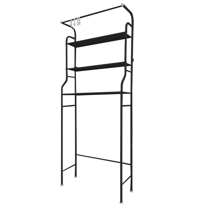 Mensola per WC da bagno 3 ripiani 1 appendiabiti superiore 166x65x25 cm Nero
