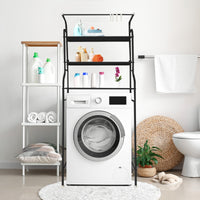 Mensola per WC da bagno 3 ripiani 1 appendiabiti superiore 166x65x25 cm Nero