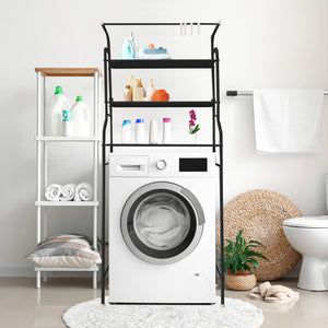 Mensola per WC da bagno 3 ripiani 1 appendiabiti superiore 166x65x25 cm Nero