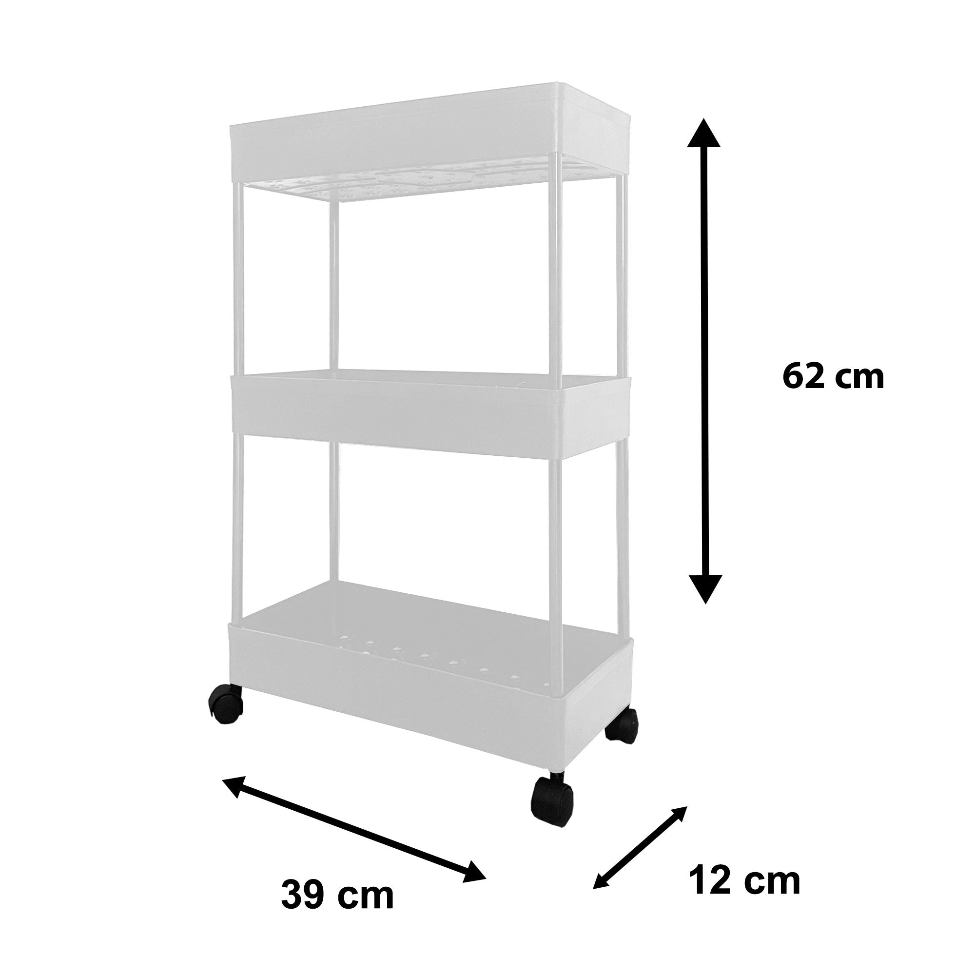 Carrello portaoggetti sottile 3 altezze 62x40,5x22,5 cm Bianco