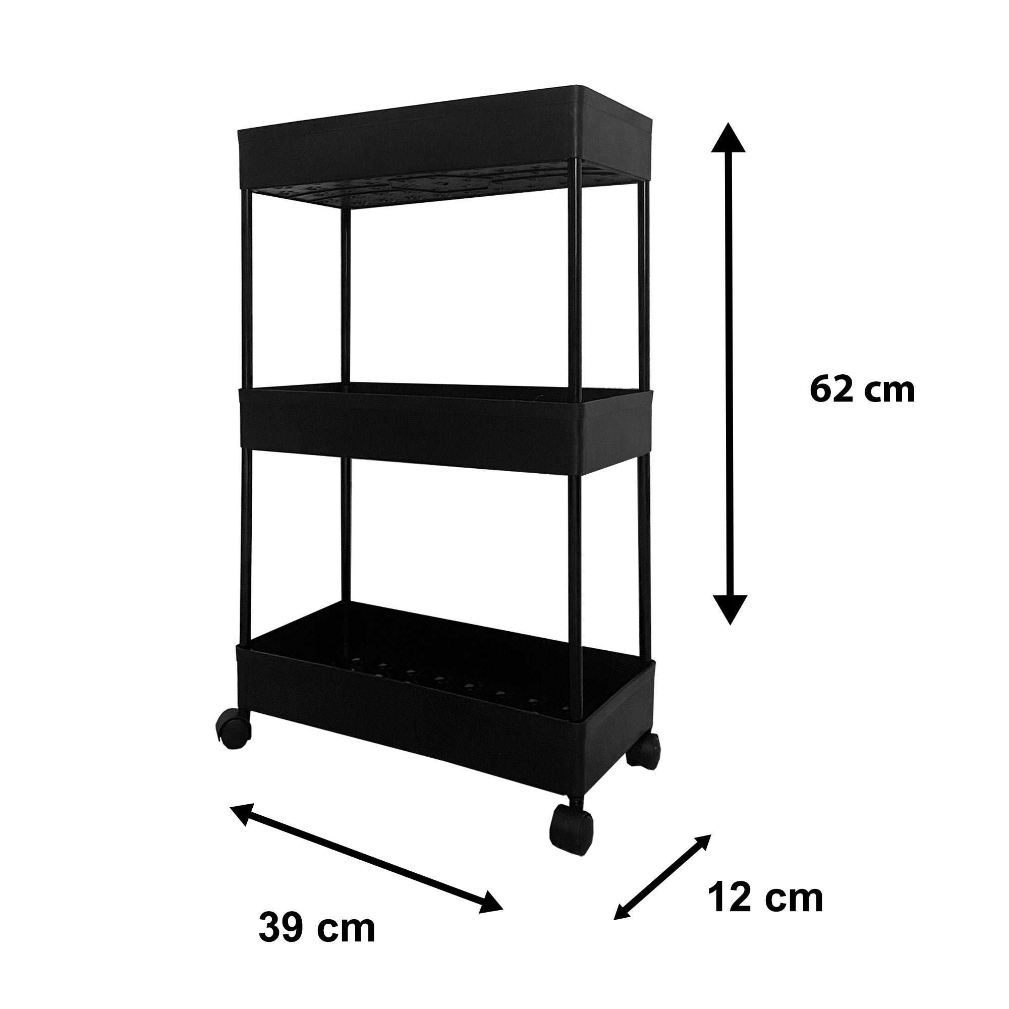Carrello portaoggetti sottile 3 altezze 62x40,5x22,5 cm Nero
