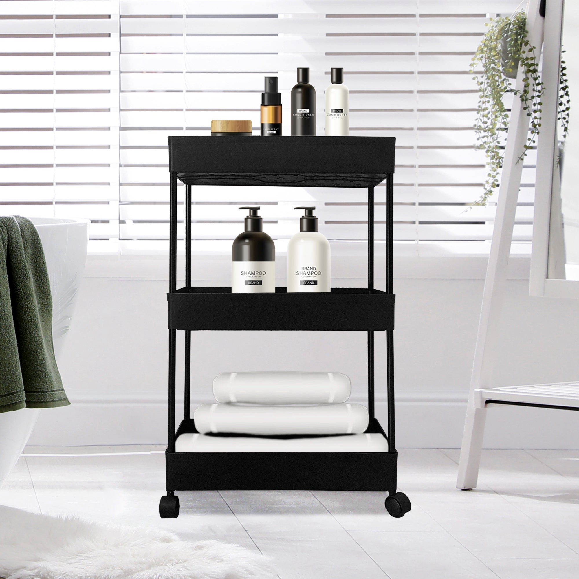 Carrello portaoggetti sottile 3 altezze 62x40,5x22,5 cm Nero