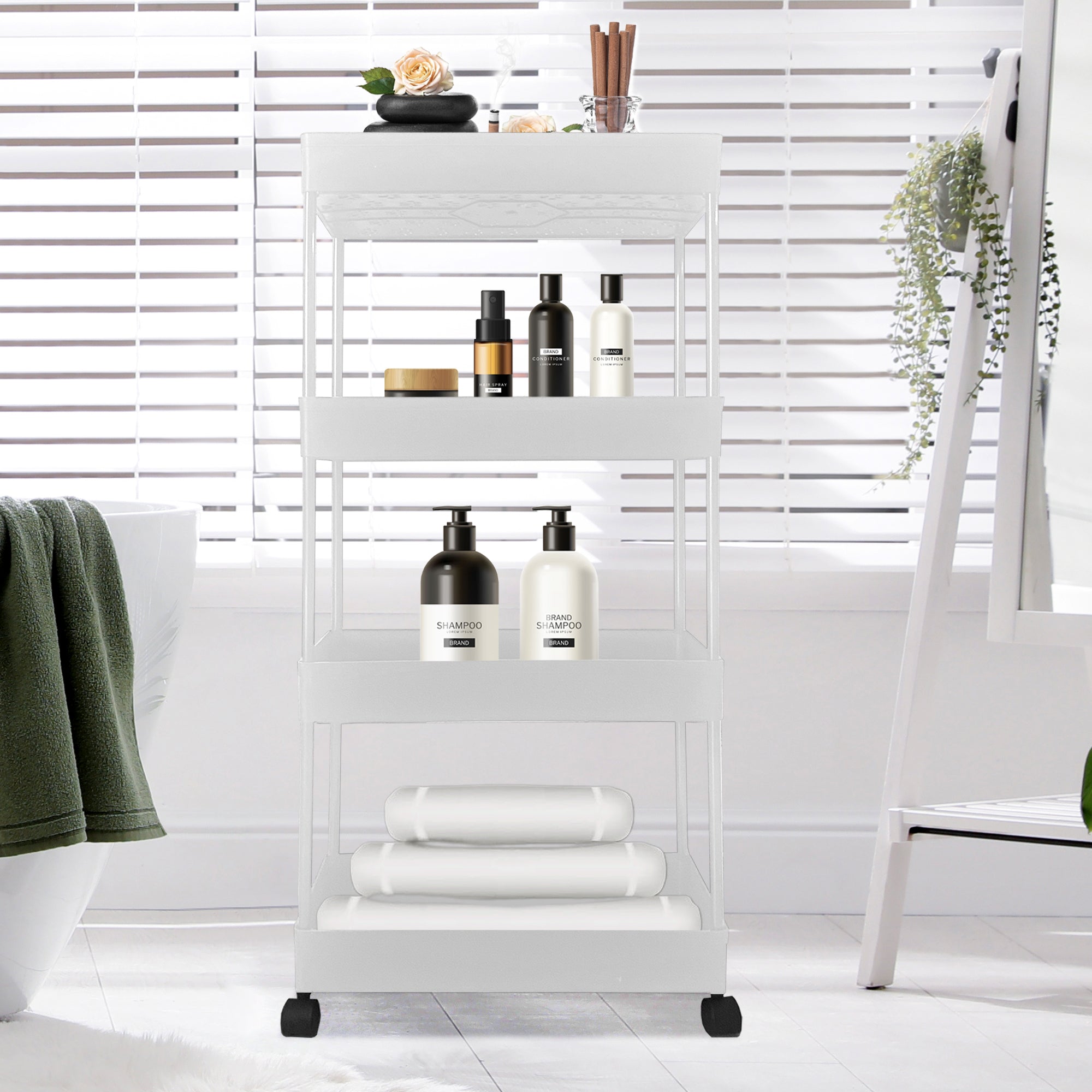 Carrello Portaoggetti Slim 4 Altezze 87x40,5x22,5 cm Bianco