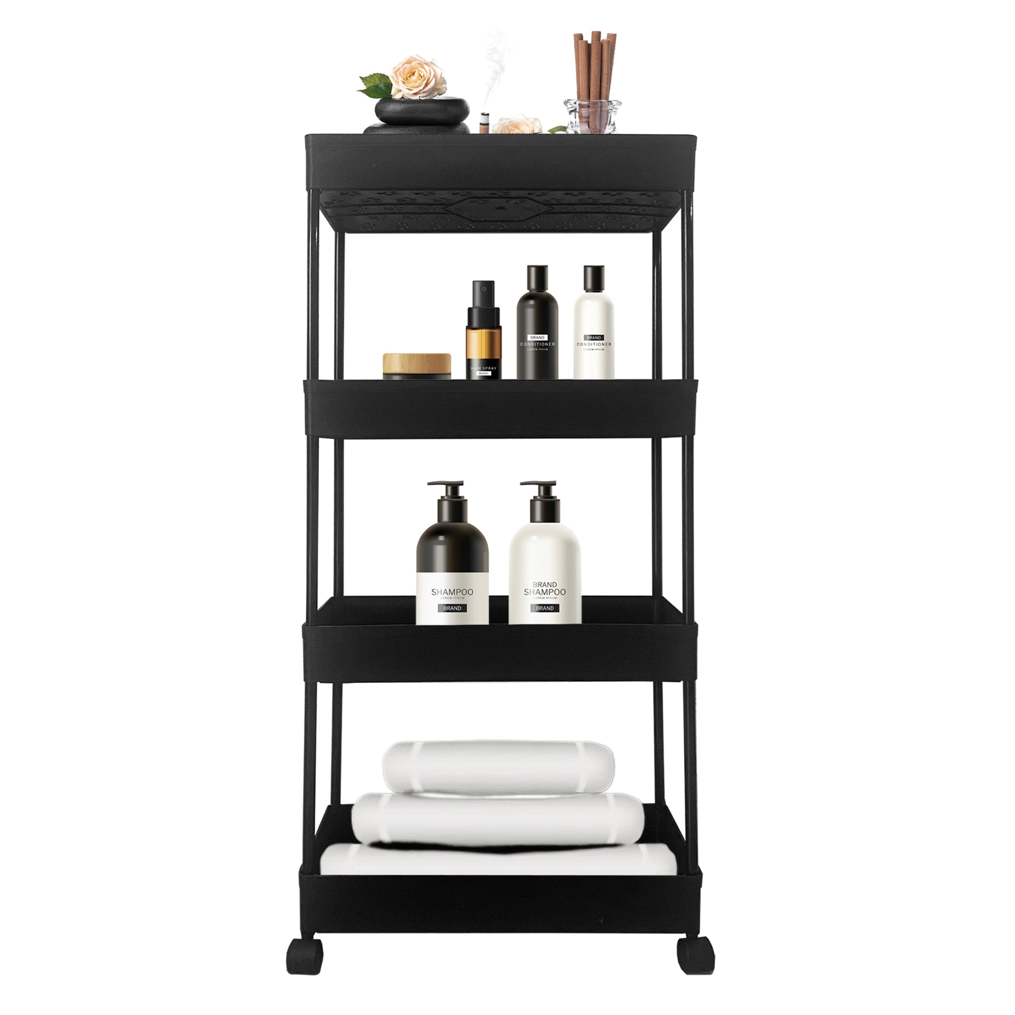Carrello portaoggetti sottile 4 altezzeS 87x40,5x22,5 cm Nero