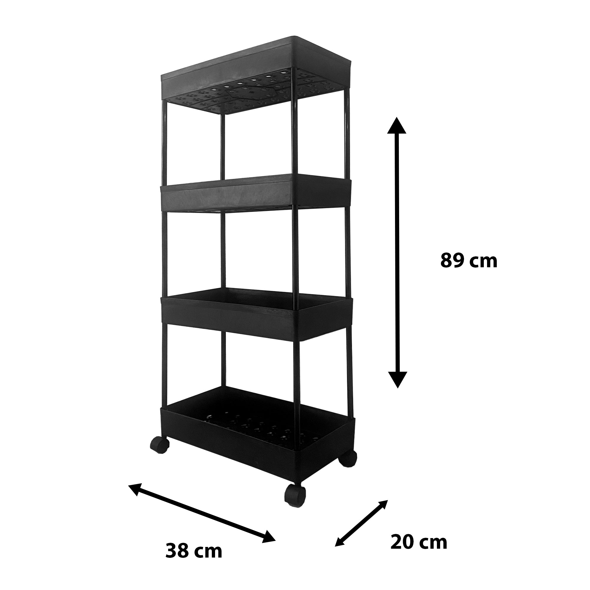 Carrello portaoggetti sottile 4 altezzeS 87x40,5x22,5 cm Nero