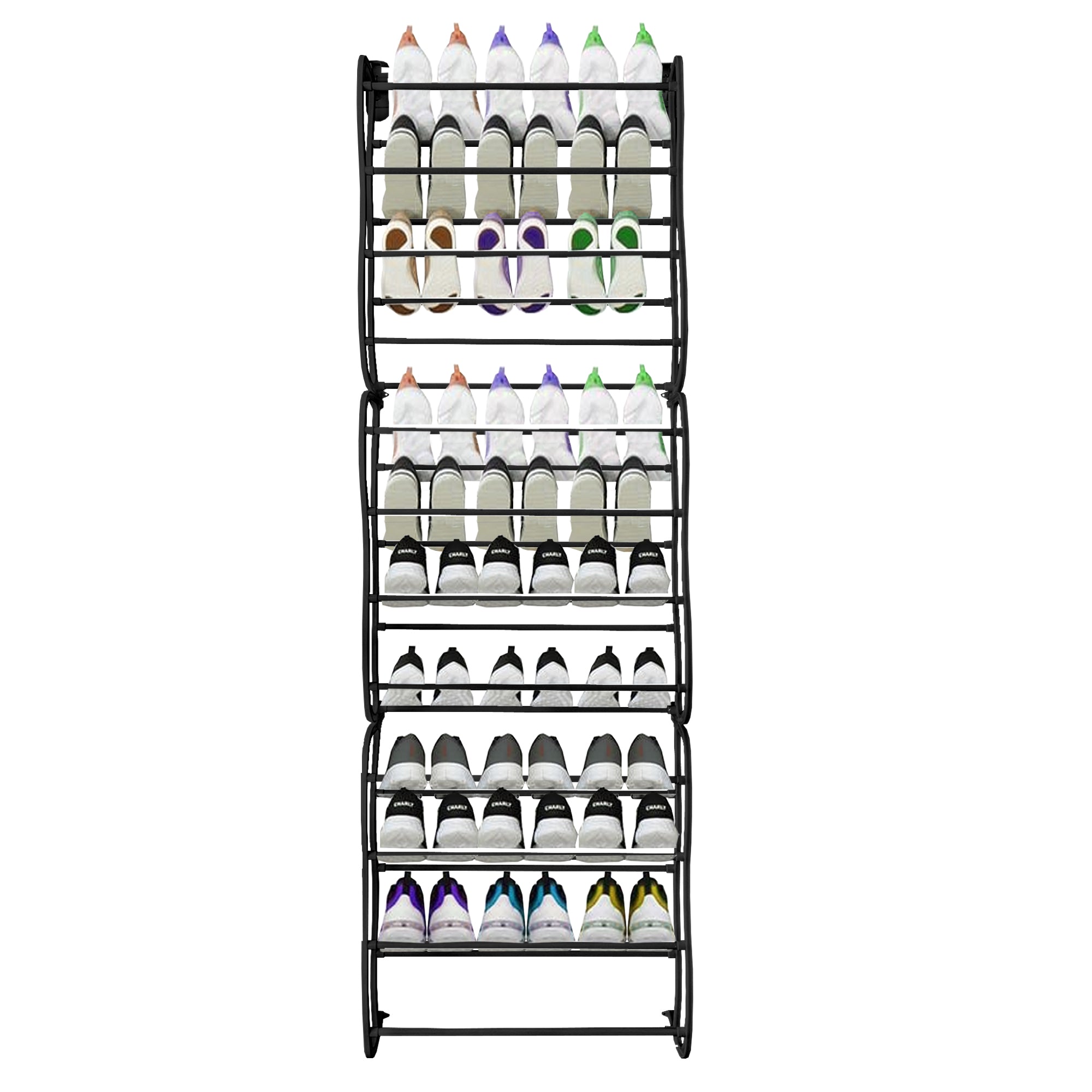 Scarpiera sospesa su porta in metallo 36 paia Nyana Home 172x58x18 cm Nero