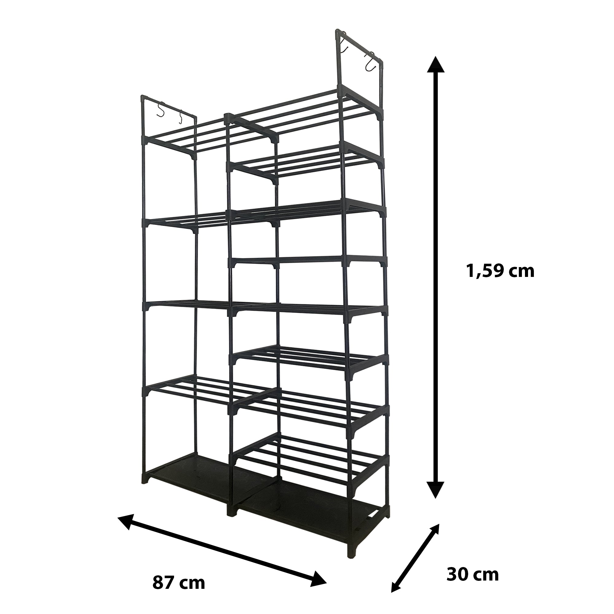 Scarpiera per scarpe e stivali 30 paia personalizzabile con appendiabiti laterale 98x85x28cm Nero