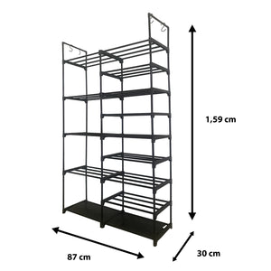 Scarpiera per scarpe e stivali 30 paia personalizzabile con appendiabiti laterale 98x85x28cm Nero