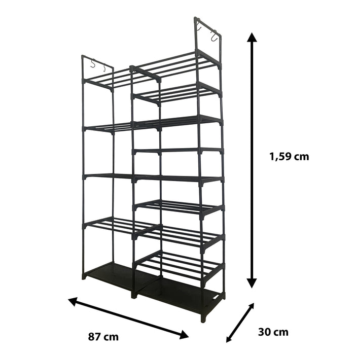 Scarpiera per scarpe e stivali 30 paia personalizzabile con appendiabiti laterale 98x85x28cm Nero